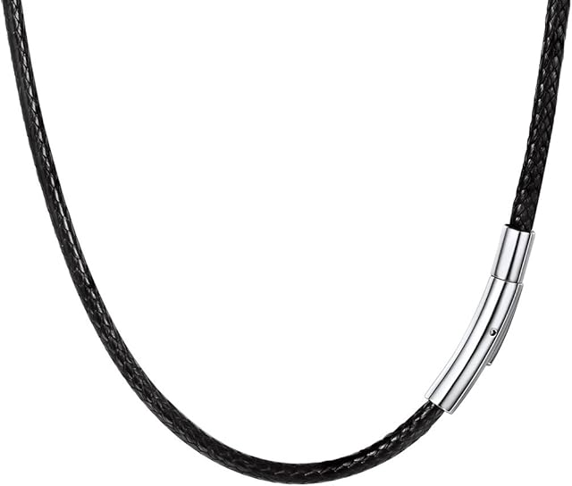 PROSTEEL Men Braided Faux Leather Necklace, with 316L Stainless Steel Clasp, Wax Rope Necklace Jewelry,2mm / 3mm Width,16/18/20/22/24/26/28/30 Inch (with Box)