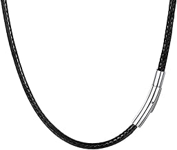 PROSTEEL 3 mm Leather Necklace with Black Cord Waterproof for Men Steel 41 – 76 cm Leather Cord Accessories Pendants