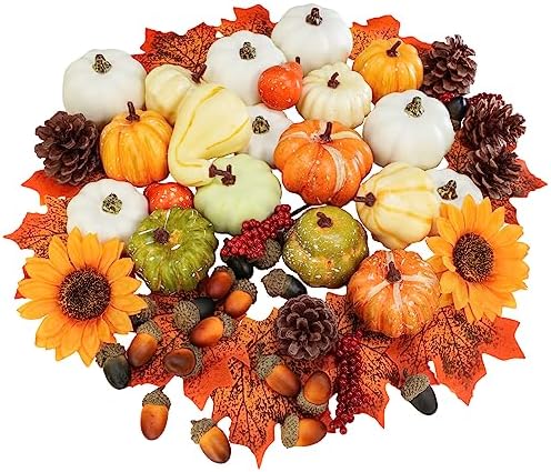 Winlyn 60 Pcs Assorted Small Artificial Pumpkins and Gourds with ...