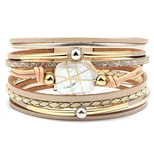 Image of Fesciory Leather Wrap Bracelets for Women, Boho Leopard Multi-Layer Crystal Beads Cuff Bracelet Jewelry
