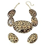 Chunky Gold Leopard Necklaces Earrings Set for Women Vintage Adjustable Irregular Geometric Leopard Print Choker Necklace Earring Fashion African Statement Jewelry Set Accessories for Women (ellipse)