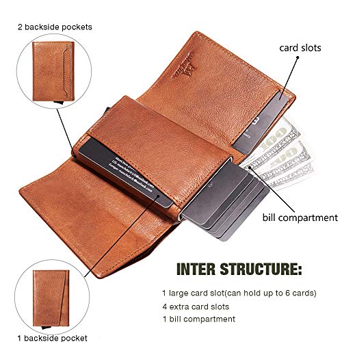 ManChDa Genuine Leather Wallet Slim RFID Blocking Magnetic Wallet for Men Trifold Wallet Aluminum Detachable Wallet Pop up Card Wallet Card Case Holder Clip Money Organizer Khaki, MCD-MQB072US2