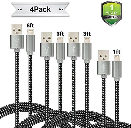 Kinbashi 4 Pack-1ft, 3ft, 3ft, 6ft Certified Lightning to USB Cable for iPhone iPad iPod
