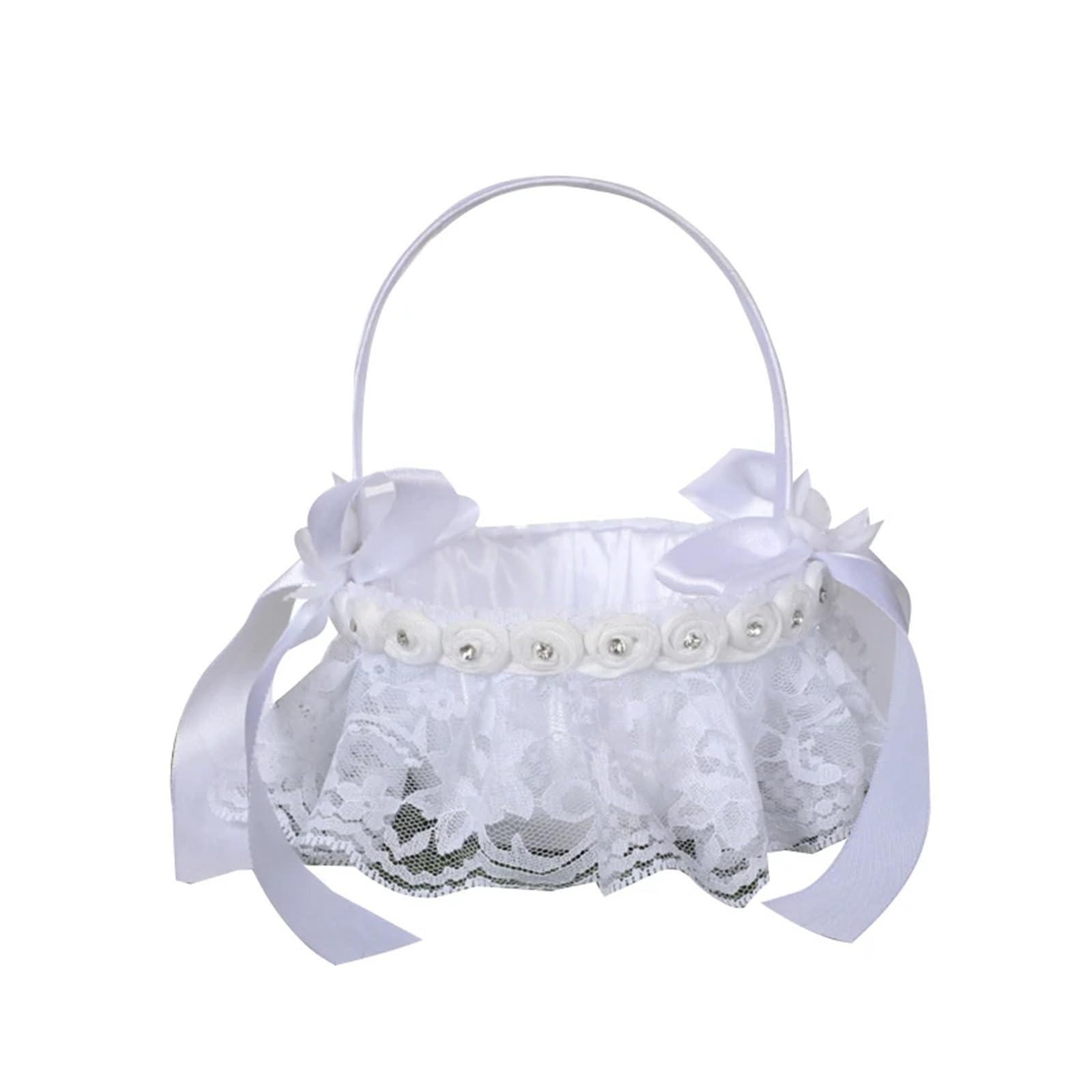 Wedding Petal Confetti Basket, White Lace Flower Basket for Wedding(White3)