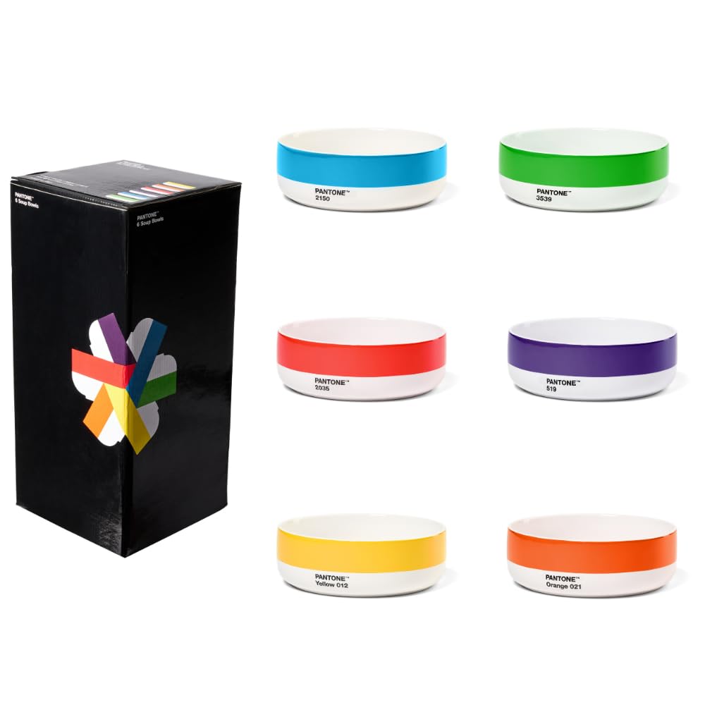 Copenhagen Design PANTONE Porzellan Schale, 6er Geschenkbox Farben, Yellow 012, Orange 021, Red 2035, Green 3539, Blue 2150, Violet 519