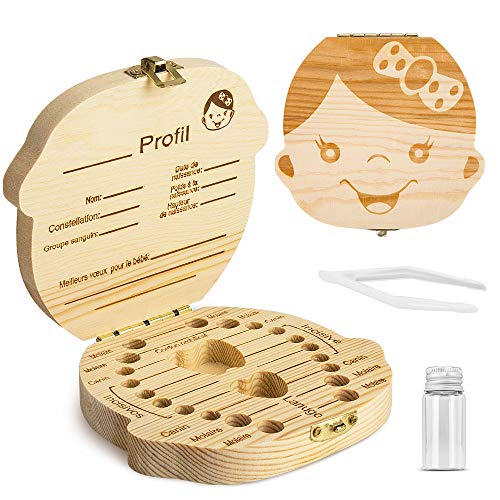 Boîte à Dents De Lait En Bois Avec Étiquette Française,Organisateur De Rangement Pour Les Dents De L’Enfant,Souvenir Et Cadeau Pour Nouveau-Nés, Enfants, Garçons Et Filles