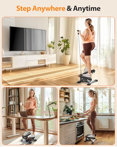 Sportsroyals, Mini Steppers for Exercise,Stair Stepper with Resistance Band, Hydraulic Fitness Stepper Exercise Home Workout Equipment for Full Body Workout, 330lbs Weight Capacity