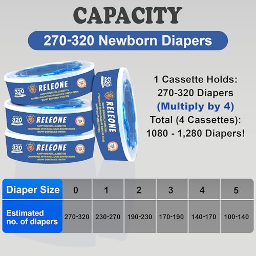 Image of Releone Diaper Pail Refill Bags - Compatible with Playtex Diaper Genie Complete, Expressions, Elite & Essentials - 4 Pack Refills - Long Lasting Diaper Disposal System