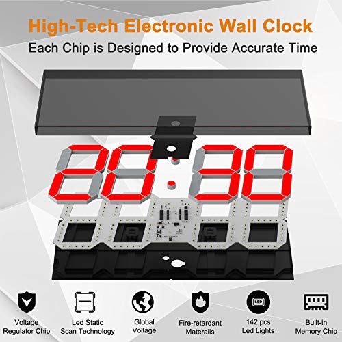 LED Large Digital Wall Clock, Oversize Wall Clock with 6” Numbers, Remote Control Count up/Countdown Timer Clock, Auto Dimmer, Big Calendar and Thermometer(Red) - Image 7