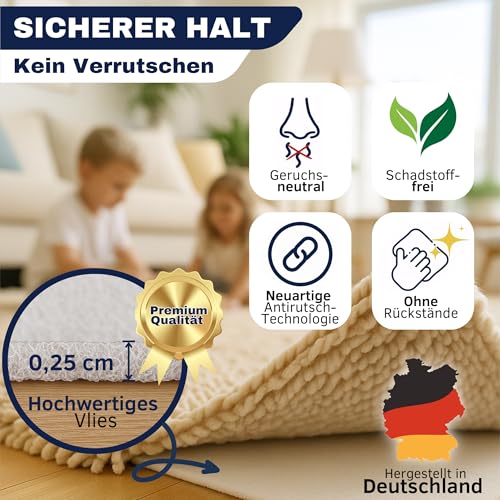 Teppich Antirutschunterlage 190 x 290 cm – Made in Germany – Zuschneidbare Antirutschmatte ohne Weichmacher – rutschfeste Teppichunterlage für alle Böden – Geruchsneutraler Teppichstopper