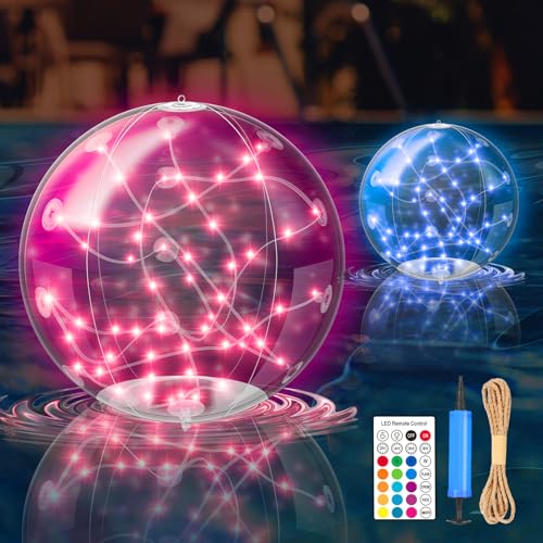 Charmofun Iluminación solar flotante para piscina, 2 unidades, 35 cm, IP68, resistente al agua, multicolor (decoración para piscina, jardín, playa)