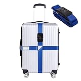 Luggage Straps for Suitcases TSA Approved Heavy Duty Adjustable Travel Belt Cross Suitcase Belts Luggage Tags with Name ID Card Travel Accessories Fit for 20-32 Inch Suitcase (Blue) -  MISUMOR