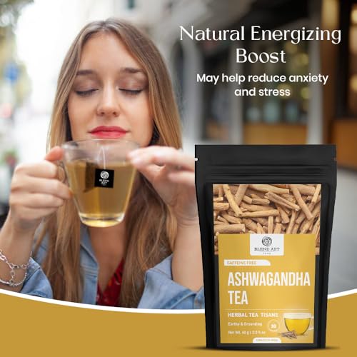 Image of Blendart Teas - Ashwagandha Root TeaBags - 30 Count - Pyramid Tea Bag | Helps in Relive Stress | Promote Cleansing & Wellness | Organic Herbal Tea Ashwagandha | Ayurvedic Tea Bags | Made from Leaves Powder & Cut Form | Natural Herbal Tea | Loose Tea Taste | For Women & Men Daily Use - 30 Tea Bags