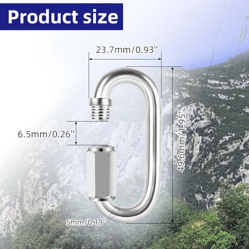 Etauwe 10-Pack 2\" Quick Links - 3/16\" 304 Stainless Steel D-Shape Connectors, 716 lbs Capacity, Heavy Duty Secure Locking Chain Links