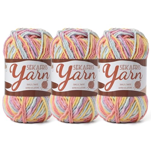 Image of 3 Pack Fluffy Velvet Yarn for Crocheting，Baby Blanket Yarn for Crocheting Soft，150g(196.8yds) Amigurumi Yarns，Plush Chenille Crochet Yarns，Puzzle Yarn for Crochet Weaving Craft(3 Macaron)