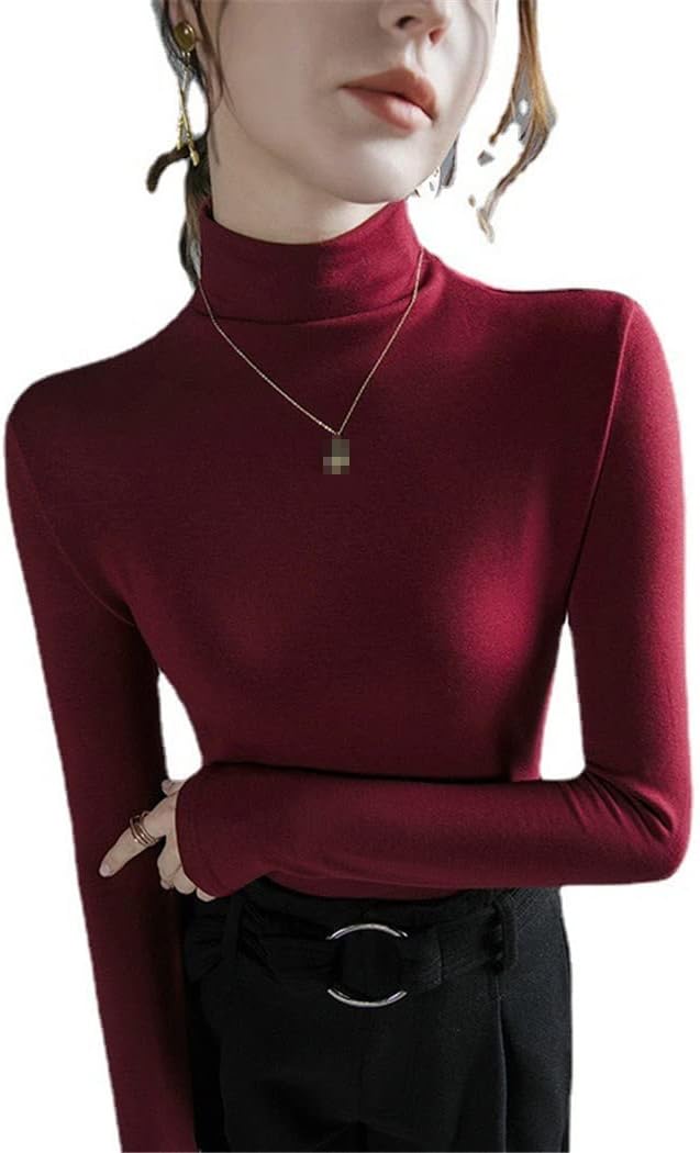 Haitpant Women's Tops Gothic Autumn Winter Basic Brushed Turtleneck T-Shirt Women Solid Slim Bottoming Pullover