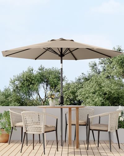 9FT Outdoor Patio Umbrella, Outdoor Table Umbrella, Market Umbrella With Push Button Tilt and Crank, 8 Sturdy Ribs UV Protection Waterproof for Garden, Deck, Backyard, Pool, Tan