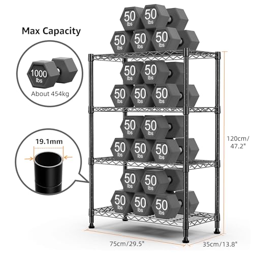 Image of M MZG 1000 lbs Storage Shelving Steel Heavy Duty 4-Tier Utility Shelving Unit Steel Organizer Wire Rack for Home,Kitchen,Office (13.7 inch D x 29.5 inch W x 47.2 inch H)