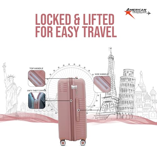 Image of AMERICAN TRAVELLER Touris Travel Trolley Bag Single Small | Lightweight Expandable Polypropylene Hard Shell | Large Suitcase with TSA Lock | 8 Lego Wheels | Travel Luggage for Men & Women (20, Pink)