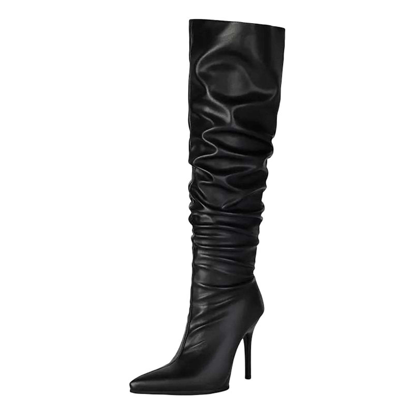 Womens Sexy Over The Knee Boots Pointed Toe Stiletto Heel Zipper Closure With Pleated Shaft For Party Wear