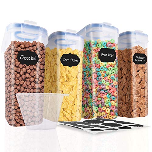 SOLEDI Contenitori per Cereali Dimensione della Famiglia Ermetico Contenitori per Alimenti Senza BPA Riciclabile Facile da Pulire Perfetto per Cereali, Avena, Pasta, Cheerios, Noci, ECC (Set di 4)