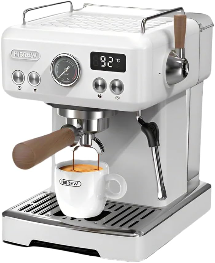 HIBREW H10 PLUS Espresso Coffee Machine (Matte White), 20-Bar Semi-Automatic Coffee Maker, Solenoid, Fast Heating, Temperature Control, Steam Frother for Cappuccino Latte, Compact Stainless Steel