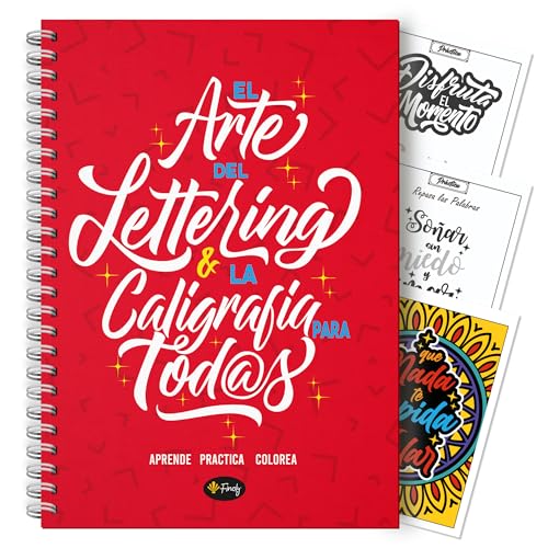 Finoly Cuaderno Lettering Adultos | Libro Lettering y Caligrafía para Colorear a Mano | Cuaderno Caligrafía y Lettering Principiantes y Avanzados | Libro Aprender a Escribir A4
