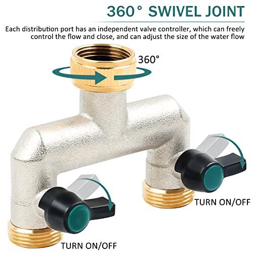 HOIIME 2 Way Brass Tap Splitter with On/Off Valves - Image 2