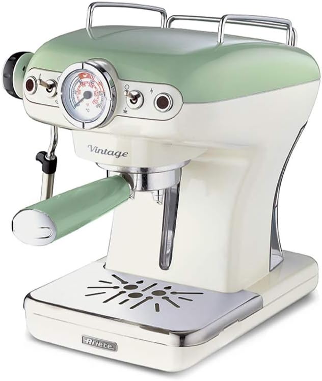 Ariete 1389 Macchina da Caffè Espresso di Design - per Polvere e cialde ESE - filtro 1 e 2 tazze - Montalatte - 850 Watt - Linea Vintage - Verde Verde Pastello Single - Immagine 1
