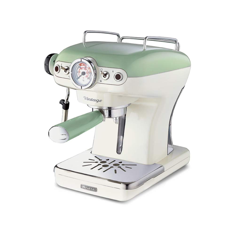Ariete 1389 Macchina da Caffè Espresso di Design - per Polvere e cialde ESE - filtro 1 e 2 tazze - Montalatte - 850 Watt - Linea Vintage - Verde Verde Pastello Single