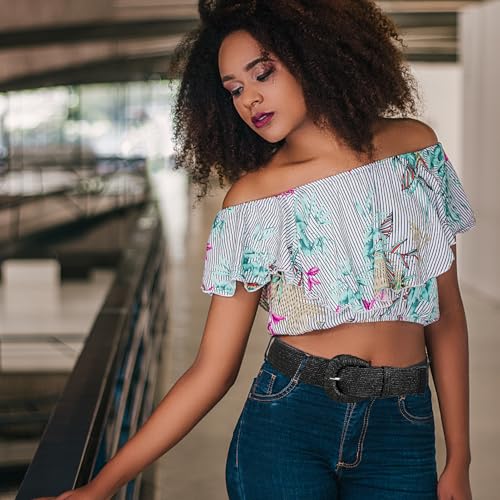 HOTWILL Women Straw Woven Belt Elastic Waistband Boho Stretch Waist Belts Bohemian Braided Wide Dress Belt2