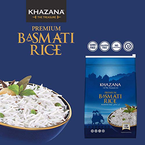 Khazana Authentic Premium Basmati Rice - 4Lb Resealable Zipper Bag | Non-Gmo, Gluten-Free, Kosher & Cholesterol-Free | Aromatic & Flavorful Grain From India #TOP3