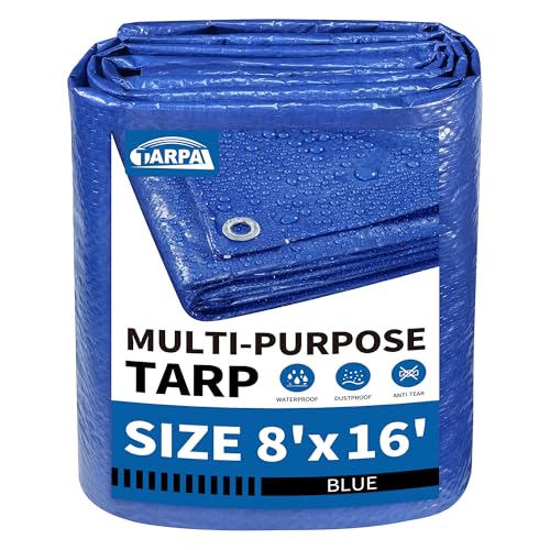 TARPAL 8x16 Feet Blue Tarp Waterproof 5mil Multipurpose Protective Cover All Purpose Poly Tarps Cover for Firewood Camping Tent Outdoor Furniture