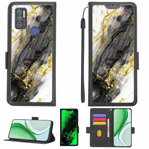 Aroepurt Case Compatible for IkuMobile Iku Mobile A7 Plus Phone Case Flip Cover [with Tempered Glass Screen Protector][RFID Blocking][Gold Glitter+Luminous] LPT-HDL
