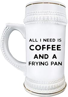Gifts Idea for Chef Beer Stein Mug Novelty 22oz Ceramic Drinkware - All I Need Is Coffee and a Frying Pan - Cooking School Culinary Grad Student - Chefs Day Week - Personal Private Chef Funny Gag