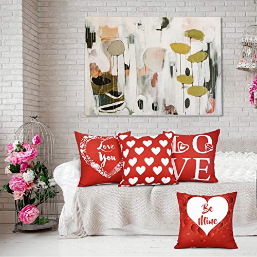 Fascidorm 4 Pack Valentine's Day Throw Pillow Covers, Red Heart Valentine's Day Gift Pillow Covers, Valentine's Day Decoration Cushion Covers Pillowcase, 18 X 18 Inches #TOP2