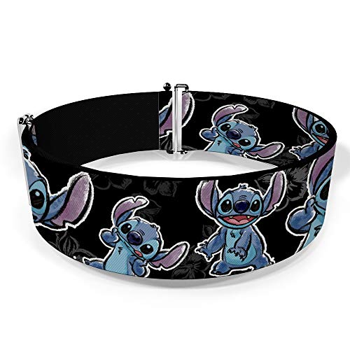 Buckle-Down Disney Belt, Cinch Belt Stitch Poses Hibiscus Sketch Black Gray Blue, 3.0 Inch Wide, Adjustable2