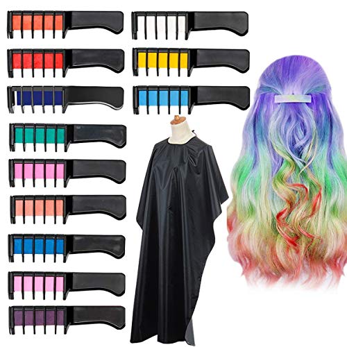 Zliger 12 Piezas Peine De Tiza Para El Pelo Tiza para El Cabello No Tóxico Lavables Peine Tiza Pelo Hair Chalk Kids & Capa De Peluquería Capa Del Pelo Capa Profesional para Niños y Niñas Cover