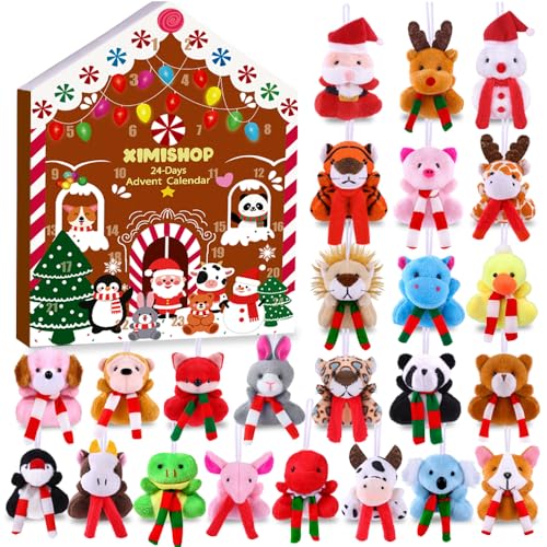 XIMISHOP Christmas Advent Calendar 2025 for Kids, Xmas Mini Plush Animal Toys 24 Days Countdown Calendar for Girls Boys Holiday Party Favor Gifts Stocking Stuffier Goodie Bags Fillers Classroom Prizes