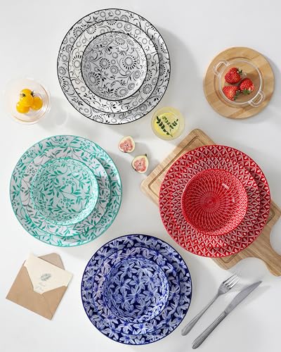 Image of vancasso SELENE Plates and Bowls Set for 4, 12 Pieces Dinnerware Sets, Mircowave and Dishwasher Safe Dishes Set, Porcelain Muted Dinnerware