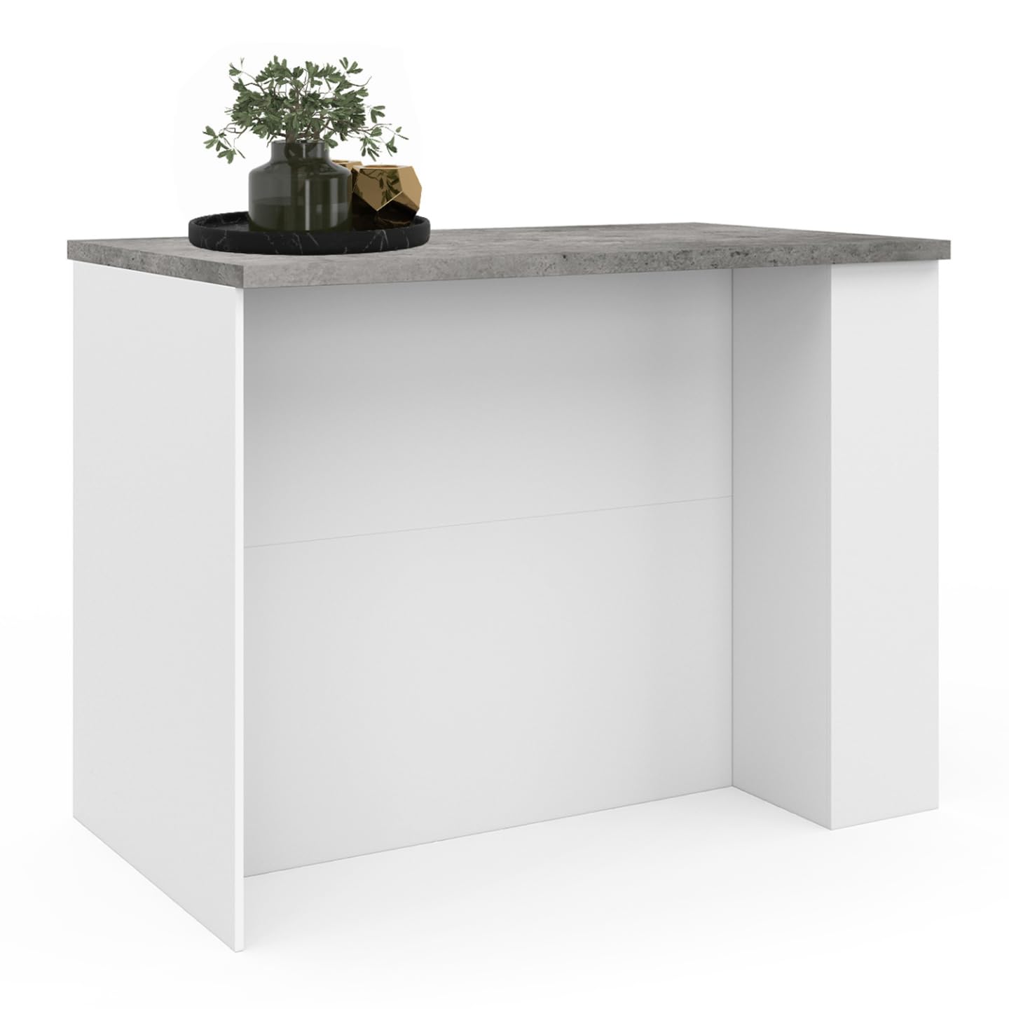 IDMarket - Ilot Central TIBO 120 cm Bois Blanc avec Plan de Travail façon béton