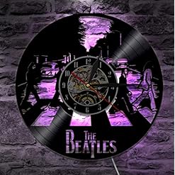 KJSWEI Horloge Murale Murale du Mur de Vinyle pour Les Fans de Beatles,LED Lights - Les Beatles, Paul McCartney, John Lennon, RIngo Starr, George Harrison