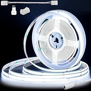 COB LED Strip Light Daylight White 6000K DC12V,PAUTIX 5M 504LEDs/M LED Strip Lights,CRI90+ LED Tape for Cabinet,Bedroom,DIY Lighting with 2 Pins 8MM COB Strip Connector(12V Power Supply Not Included)