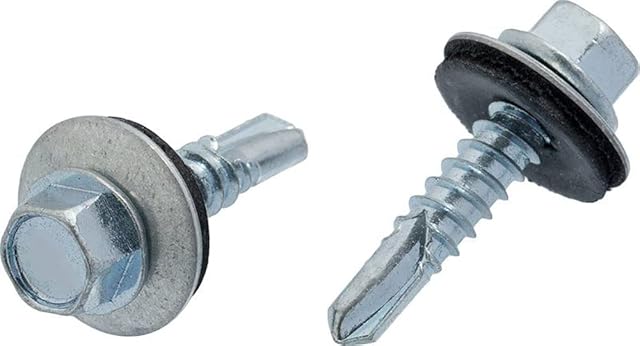 5.5mm x 38mm Silver Self-Drilling Roofing Screws with EPDM Sealing Washer Painted (Pack of 50)