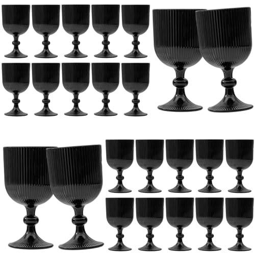 24 Pcs Black Vintage Wine Glasses, 11 Ounces Colored Glass Water Goblets, Unique Embossed Pattern High Clear Stemmed Glassware Wedding Party Bar Glass Drinking Cups Fancy Glasses Set Hand Wash Only
