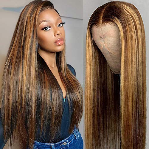 13x4 Straight Highlight 27 Colored Lace Front Wigs Human Hair Preplucked Middle Part For Black Women 10A Brazilian Lace Front Human Hair Wigs 150% Density. ( OCTSUN Hair 16in )