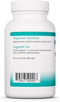 NutriCology Magnesium Ascorbate - Buffered Vitamin C Supplement - Delivers 1000 mg Stomach-Friendly & Non-Acidic Vitamin C - Vegetarian & Hypoallergenic - 50 Servings - 100 Capsules