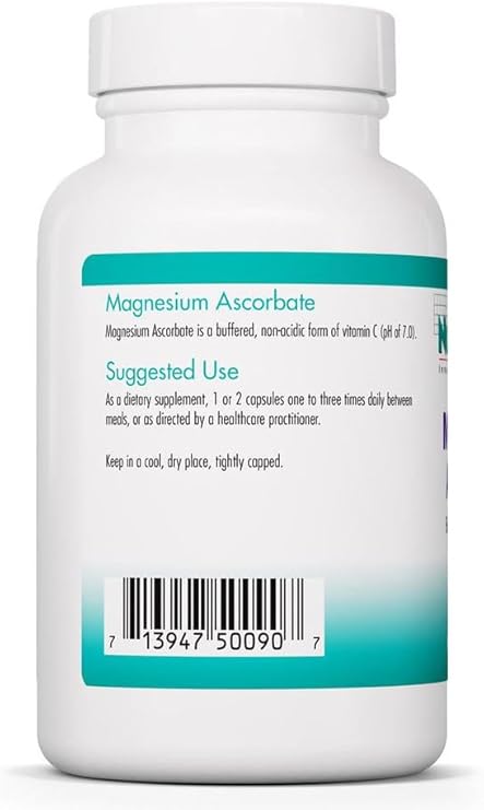 NutriCology Magnesium Ascorbate - Buffered Vitamin C Supplement - Delivers 1000 mg Stomach-Friendly & Non-Acidic Vitamin C - Vegetarian & Hypoallergenic - 50 Servings - 100 Capsules