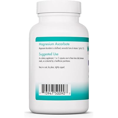 NutriCology Magnesium Ascorbate - Buffered Vitamin C Supplement - Delivers 1000 mg Stomach-Friendly & Non-Acidic Vitamin C - Vegetarian & Hypoallergenic - 50 Servings - 100 Capsules