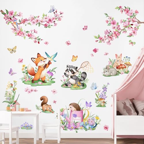 Miniatura 5 de Supzone Pegatinas De Pared Árbol De Cerezo Animales Decorativos Erizo Conejo Vinilo Adhesivo Pared Infantil Bebé Guardería Niños Habitacion Rosa